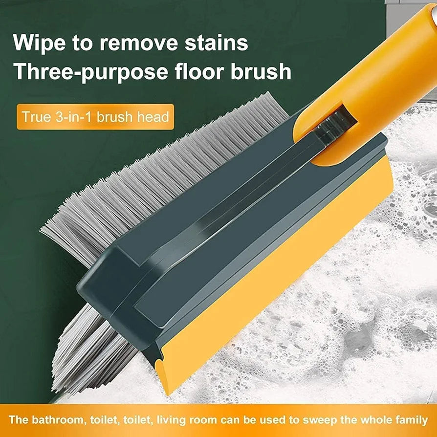 ChaiMoksha 3-in-1 Bathroom Brush — 180° Rotating Scrubber, Wiper & Long Handle