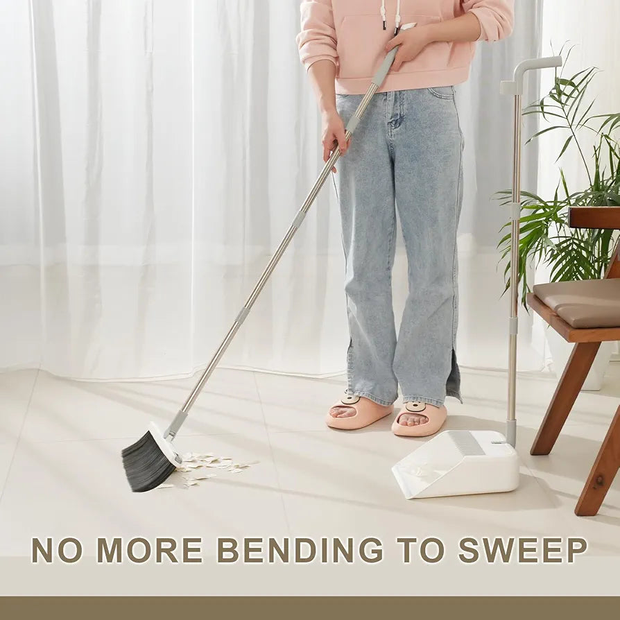 ChaiMoksha Broom & Dustpan Set — Long Handle, No-Bend Floor Cleaning Combo