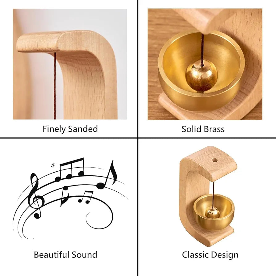 ChaiMoksha Premium Wooden Brass Bell — Handcrafted Chime with Stand