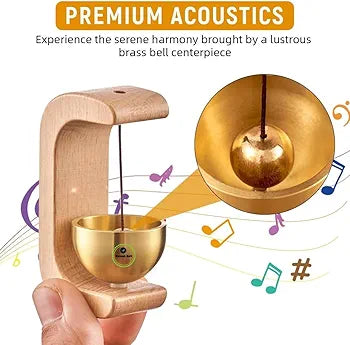 ChaiMoksha Premium Wooden Brass Bell — Handcrafted Chime with Stand