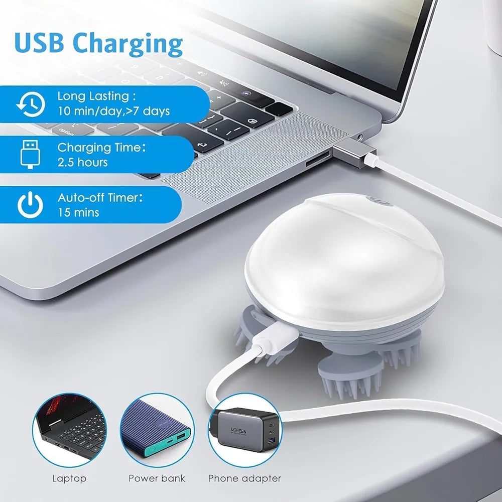 ChaiMoksha Rechargeable Scalp Massager — Soft Silicone Head & Hair Growth Massager