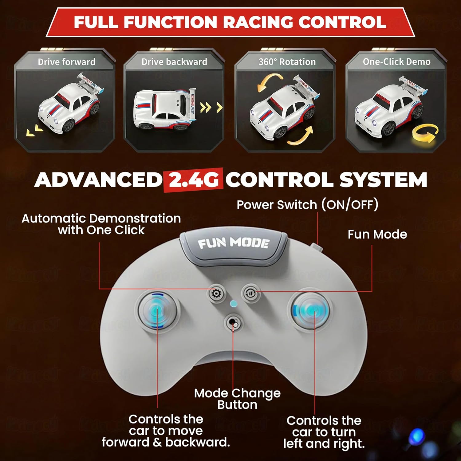 ChaiMoksha RC Racing Car — LED Lights, 360° Stunts & Smart Sensor Control for Kids
