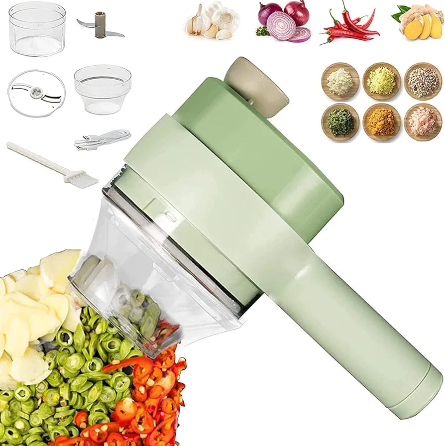 ChaiMoksha 4-in-1 Electric Vegetable Cutter — Automatic Food Processor, Chopper, Slicer, Grater & Dicer