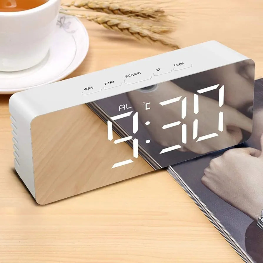 ChaiMoksha Digital LED Mirror Alarm Clock — Date, Temperature & Night Display