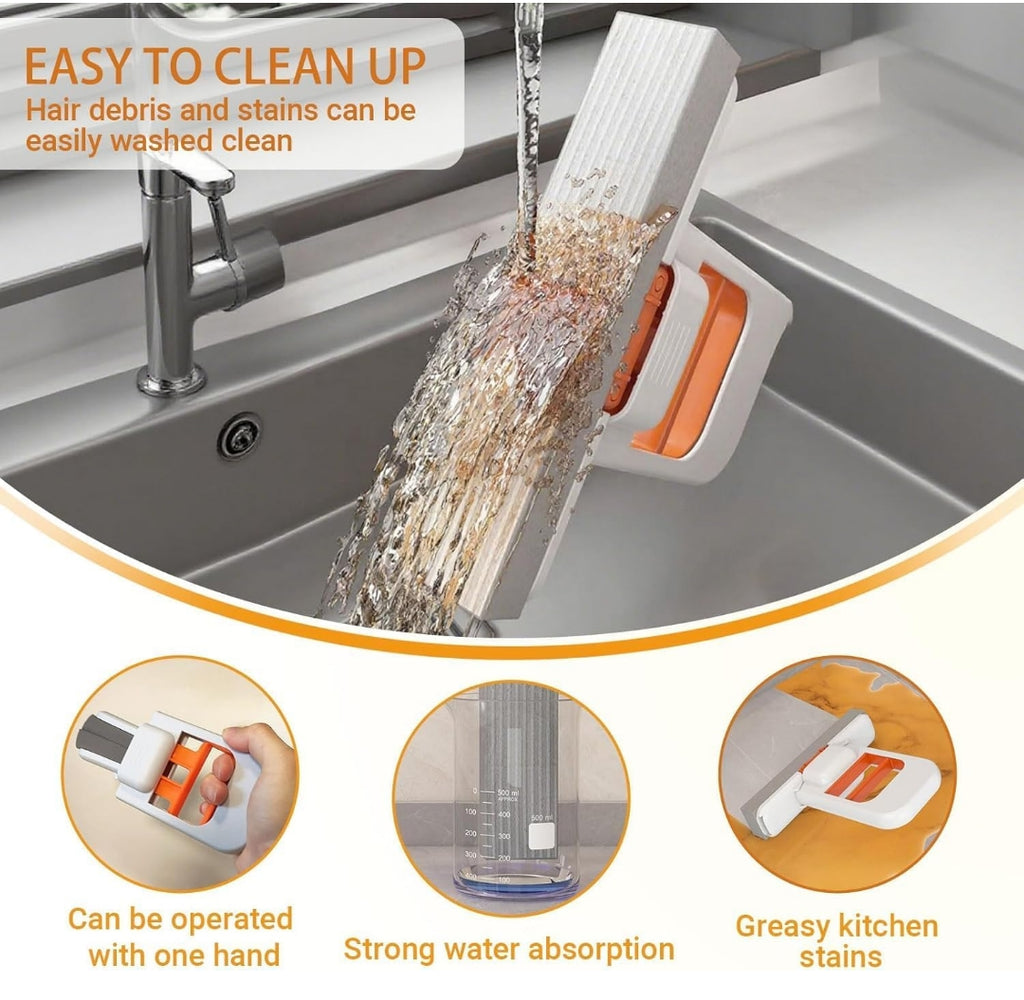 ChaiMoksha Mini Foldable Desktop Mop — Self-Squeeze Sponge Mop for Wet & Dry Use