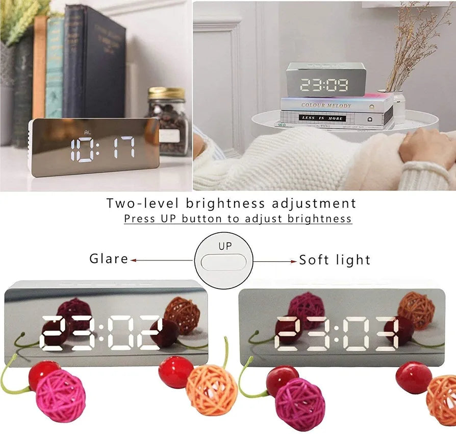 ChaiMoksha Digital LED Mirror Alarm Clock — Date, Temperature & Night Display
