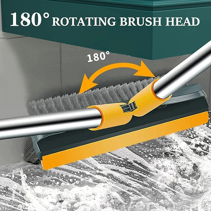 ChaiMoksha 3-in-1 Bathroom Brush — 180° Rotating Scrubber, Wiper & Long Handle