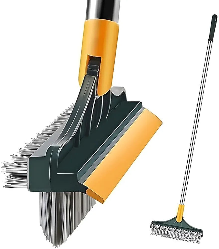 ChaiMoksha 3-in-1 Bathroom Brush — 180° Rotating Scrubber, Wiper & Long Handle
