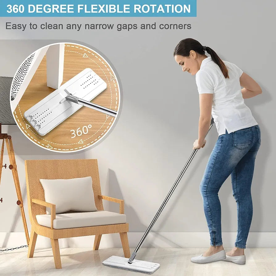 ChaiMoksha Self-Cleaning Mop & Bucket Set — 360° Rotating Flat Mop with Dual Chamber & Microfiber Pads