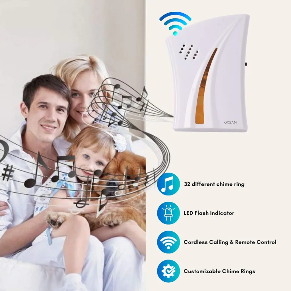 ChaiMoksha Wireless Doorbell — 100ft Range, 32 Melodies & LED Flash