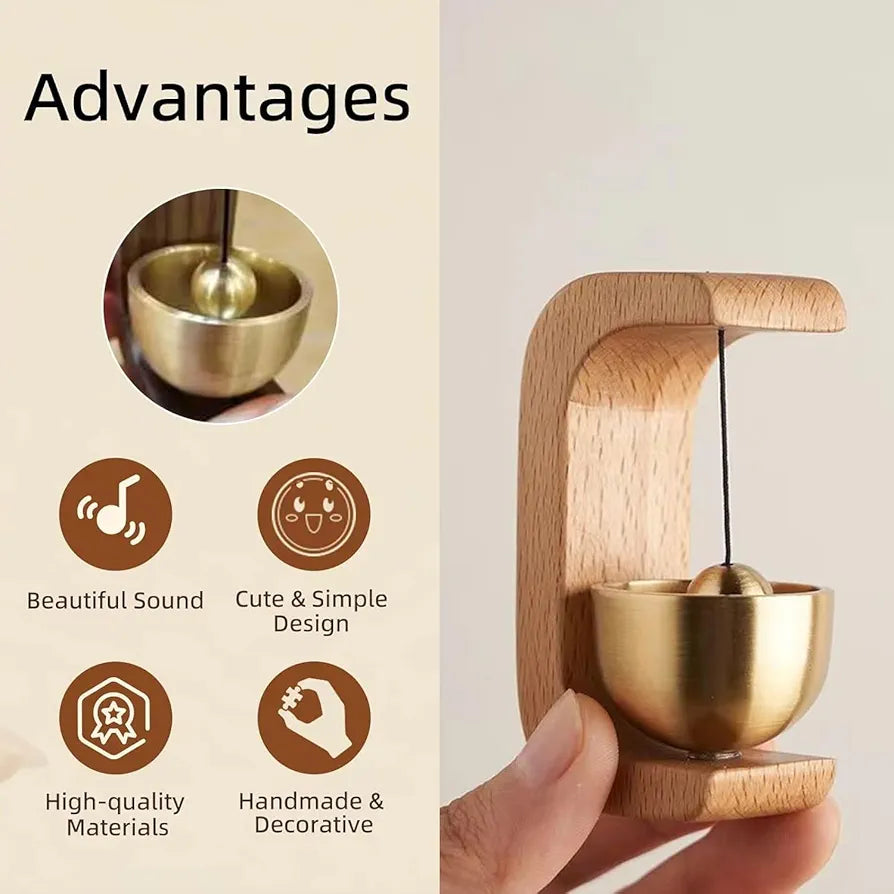 ChaiMoksha Premium Wooden Brass Bell — Handcrafted Chime with Stand