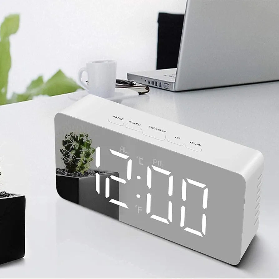 ChaiMoksha Digital LED Mirror Alarm Clock — Date, Temperature & Night Display