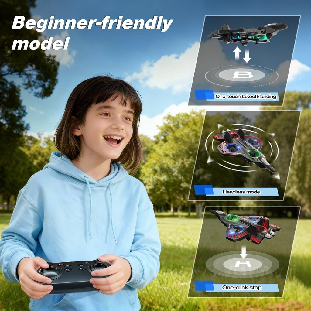 ChaiMoksha RC Fighter Drone — 360° Flips, LED Lights & One-Key Takeoff for Kids & Adults