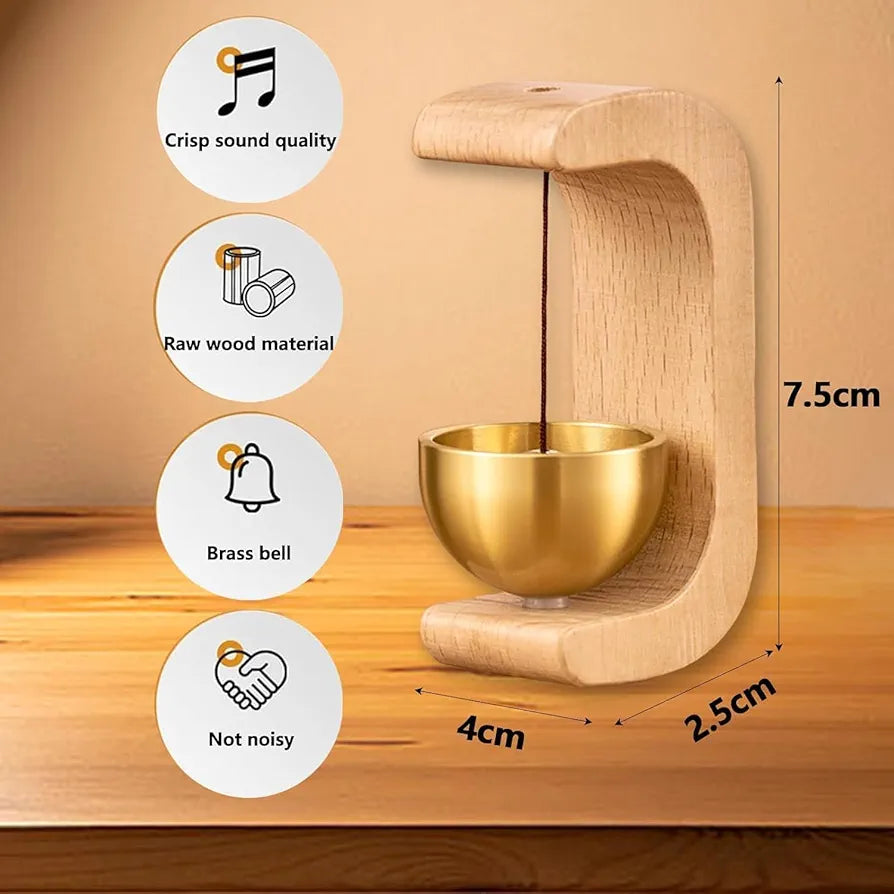 ChaiMoksha Premium Wooden Brass Bell — Handcrafted Chime with Stand