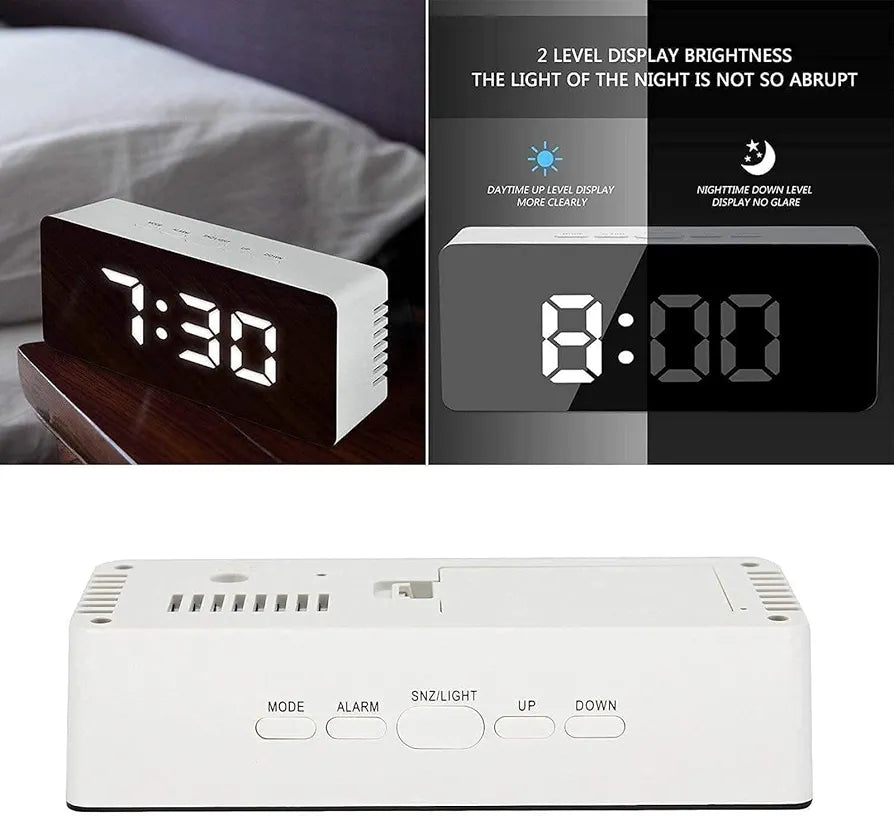 ChaiMoksha Digital LED Mirror Alarm Clock — Date, Temperature & Night Display