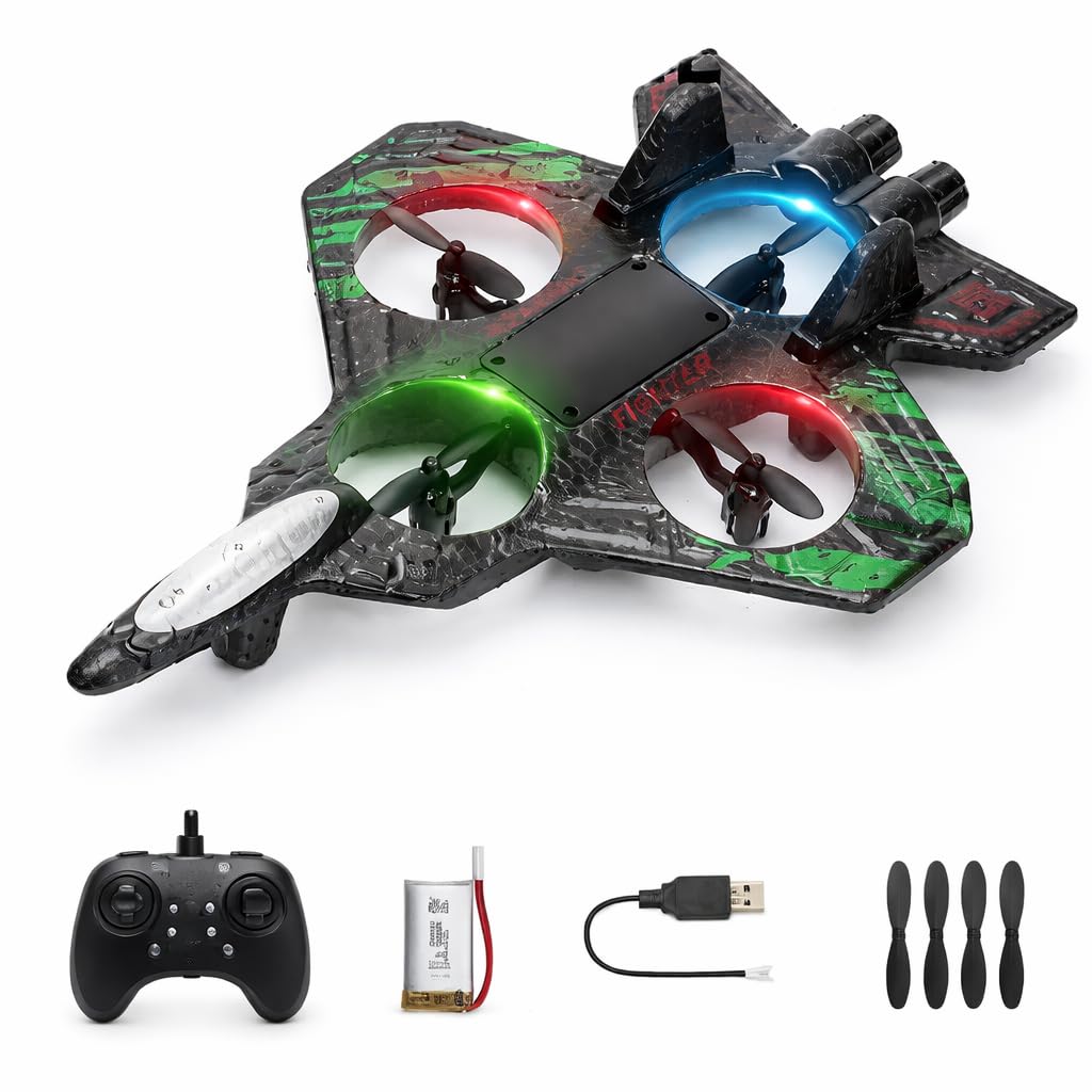 ChaiMoksha RC Fighter Drone — 360° Flips, LED Lights & One-Key Takeoff for Kids & Adults