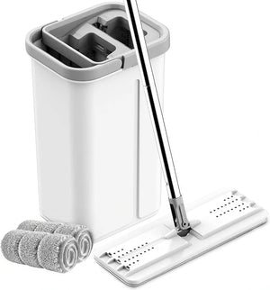 ChaiMoksha Self-Cleaning Mop & Bucket Set — 360° Rotating Flat Mop with Dual Chamber & Microfiber Pads
