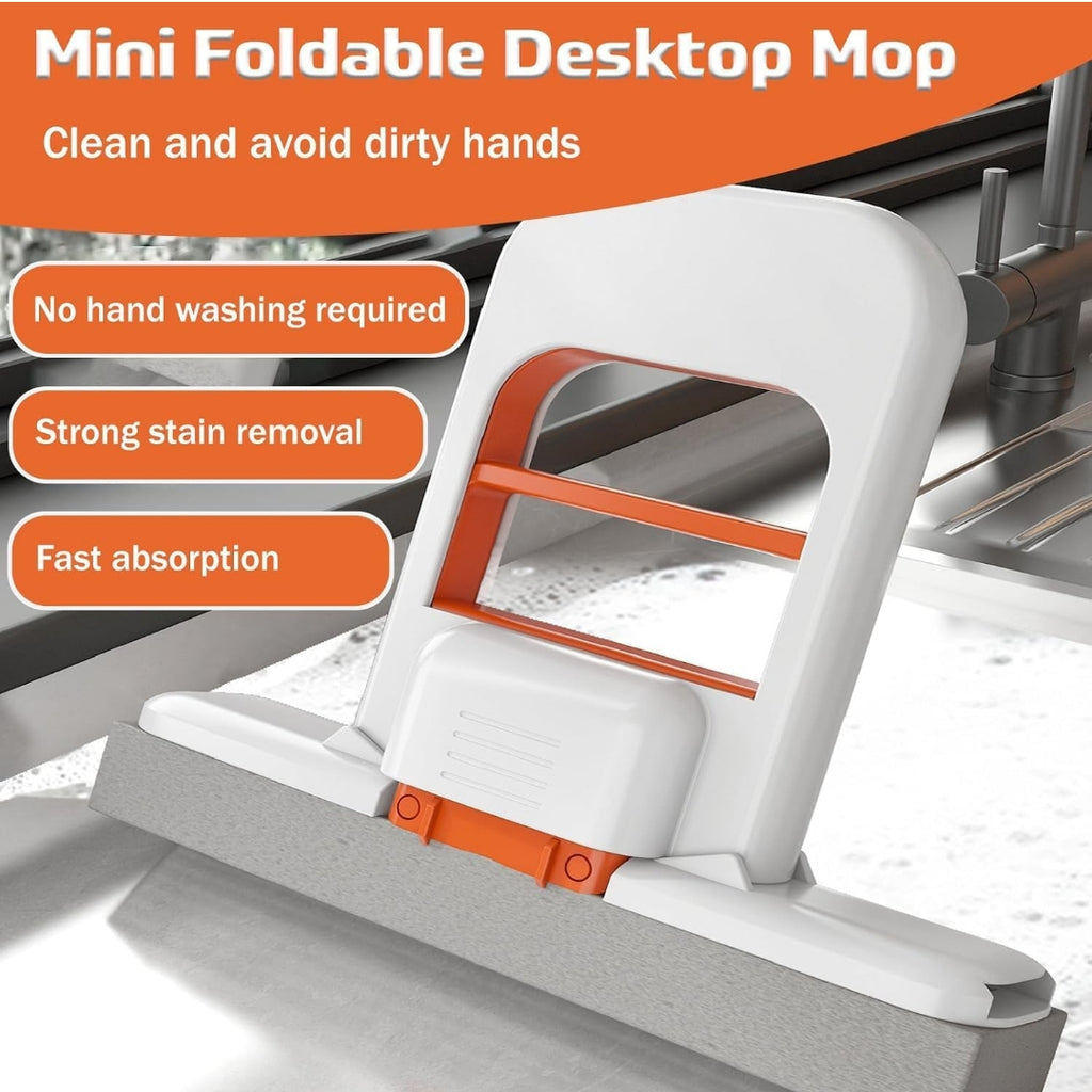 ChaiMoksha Mini Foldable Desktop Mop — Self-Squeeze Sponge Mop for Wet & Dry Use